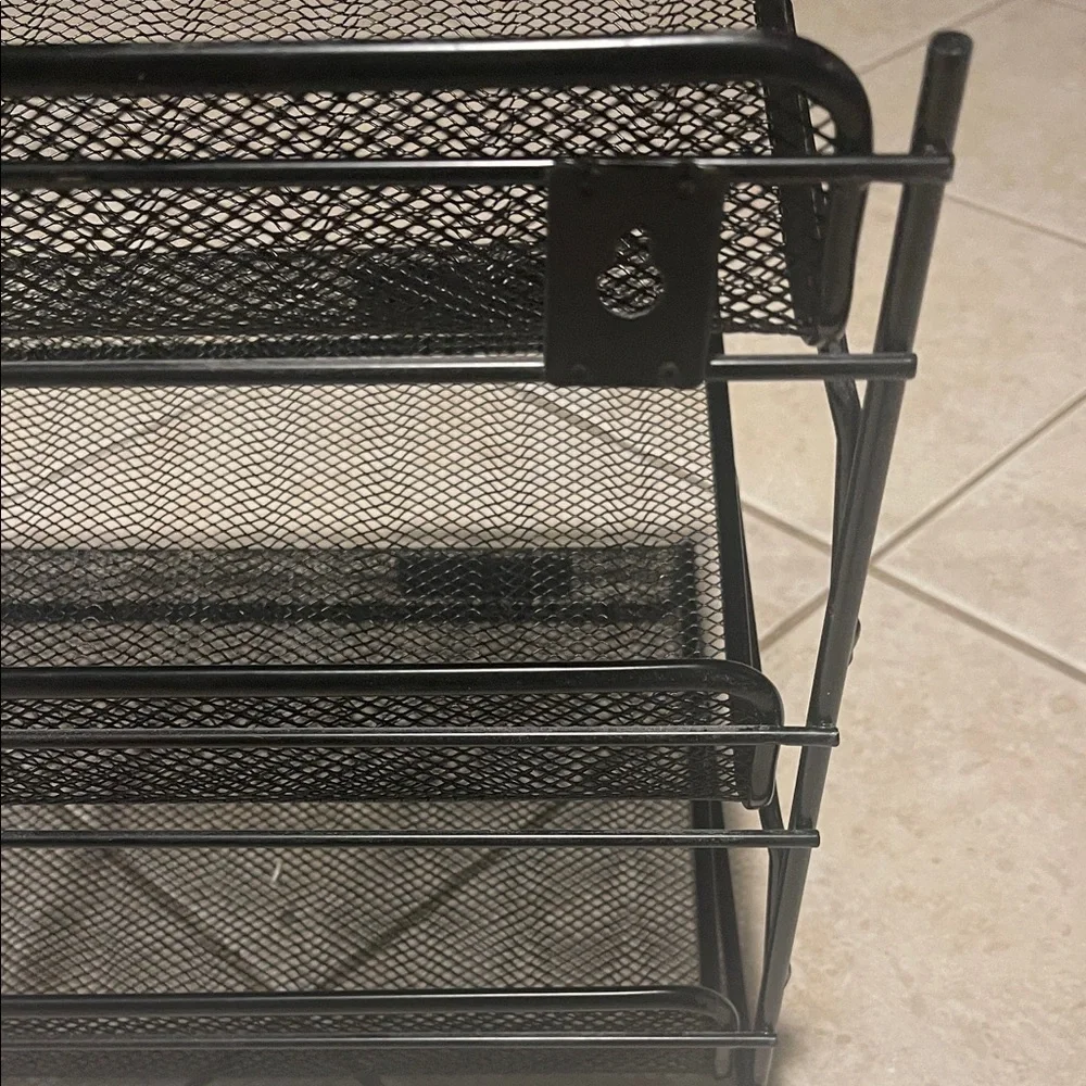 Black 3-Tier Mesh Desk File Organizer - Stackable Desktop Trays